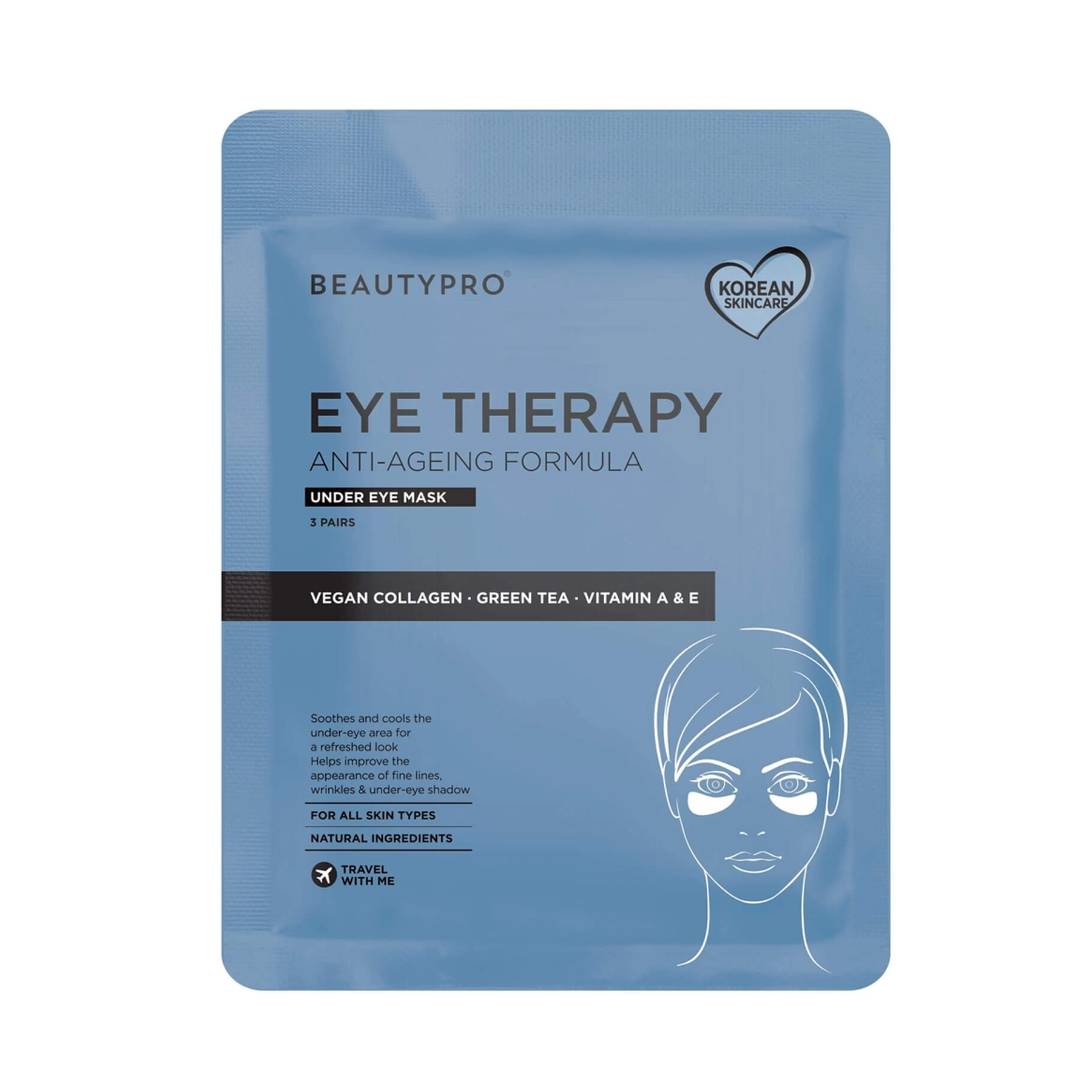BEAUTYPRO - Plasturi pentru ochi cu colagen vegan, ceai verde și vitamine (3 perechi)