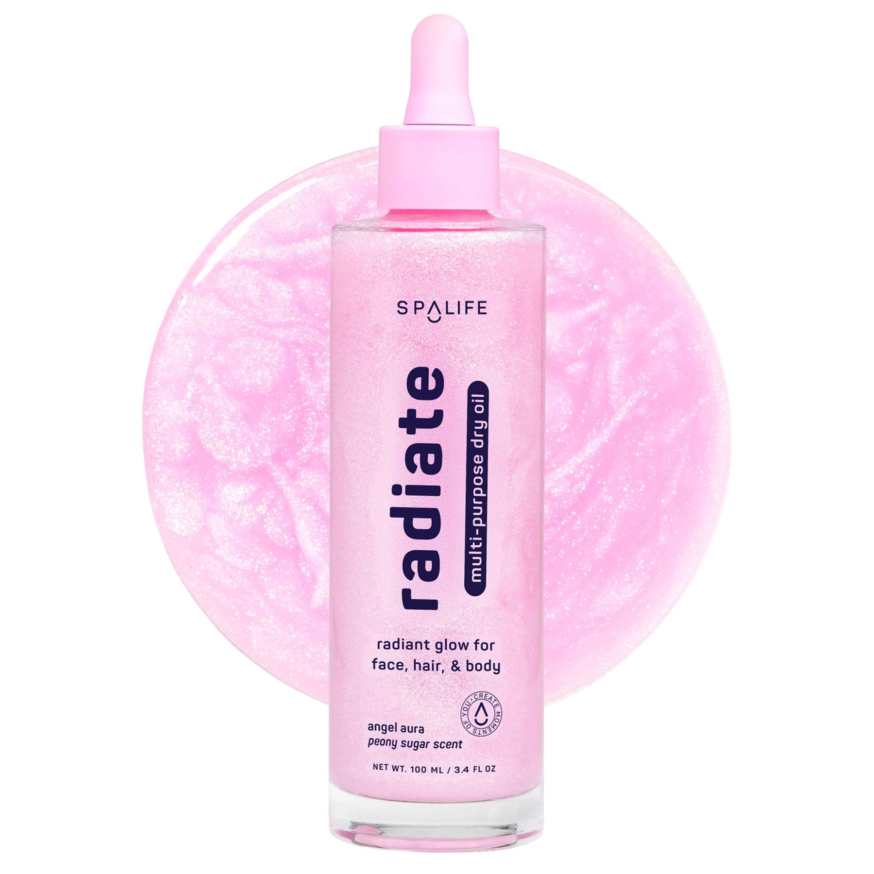 Ulei multifuncțional cu aromă de bujor și particule strălucitoare